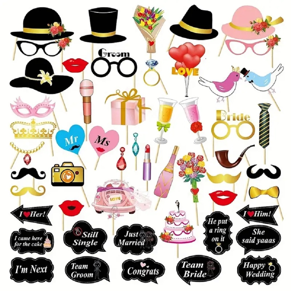 Photography Prompt - 53 ชิ้นงานแต่งงาน Photo Booth Props เจ้าสาวป้ายสําหรับอุปกรณ์จัดงานแต่งงานงานแต่งงาน